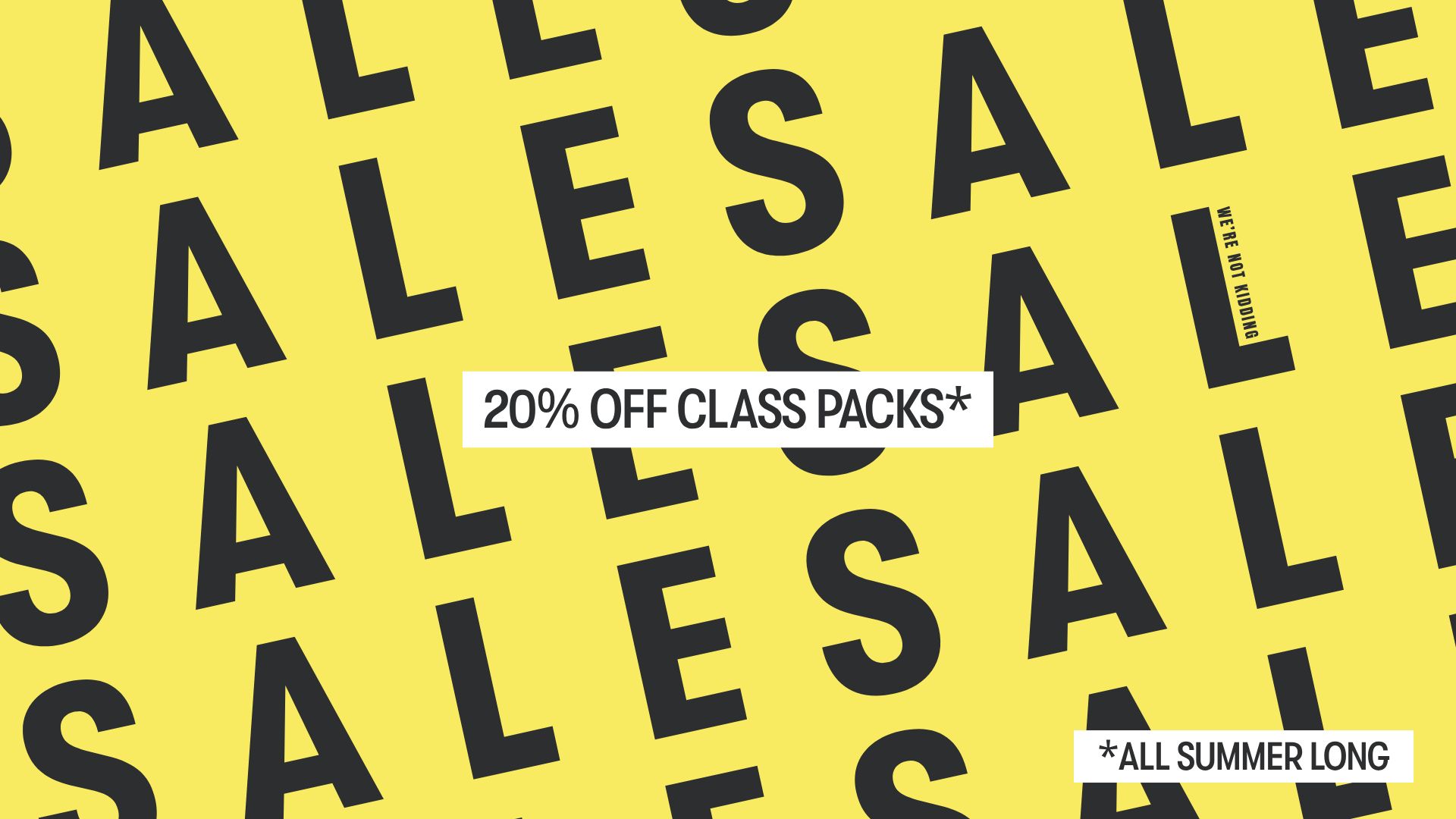 Promotional graphic for the Yogarise Summer Holiday Sale, featuring bold text announcing 20% off all yoga and pilates class packs all summer long.